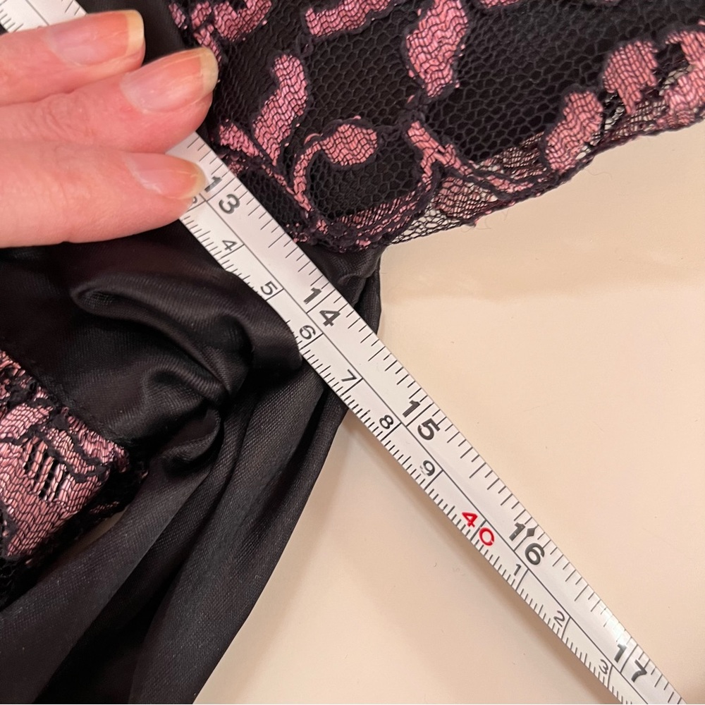 Vintage 1990 Gunne Sax Retro Pink Lace Black velvet Low Back Bow Wiggle Dresss - Picture 8 of 17